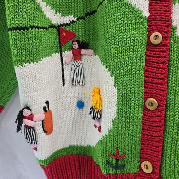 Vintage Sweater Mens Large Womens XL Cardigan Golf Golfing Peru Cotton Salsa - Picture 10 of 12